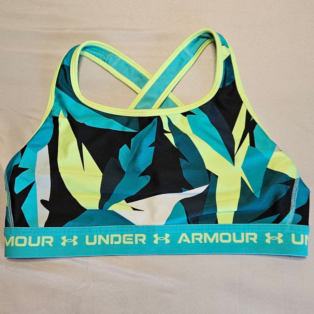 Under Armour Sports Bra Womens 1X Teal Tropical HeatGear Compression Racerback